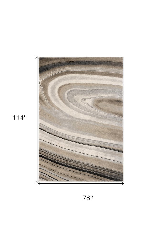 5' X 8' Cream and Tan Abstract Marble Area Rug