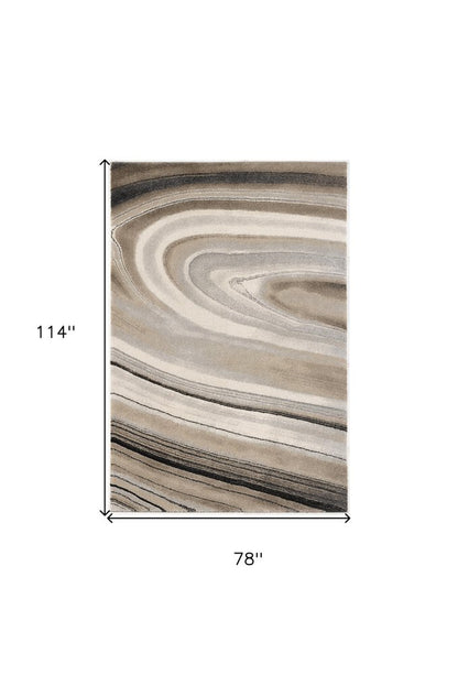 5' X 8' Cream and Tan Abstract Marble Area Rug