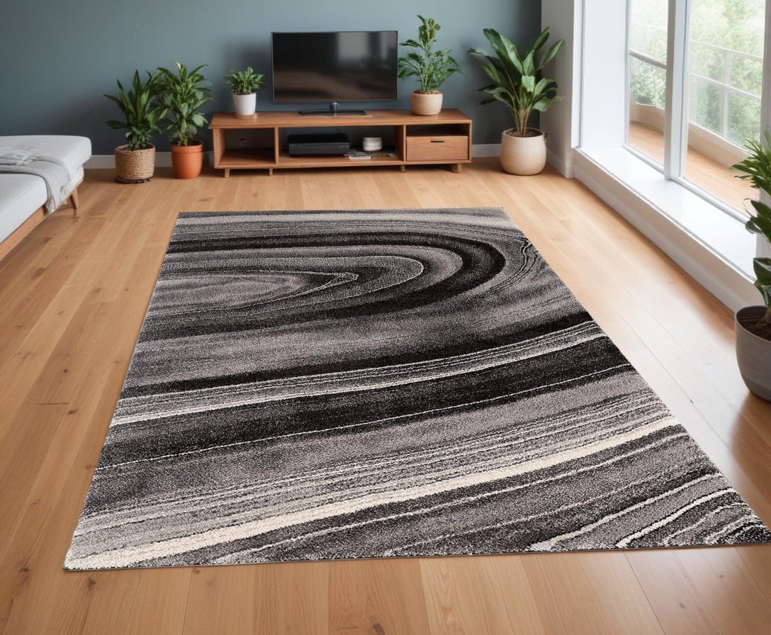 7' X 10' Dark Gray Abstract Illusional Area Rug