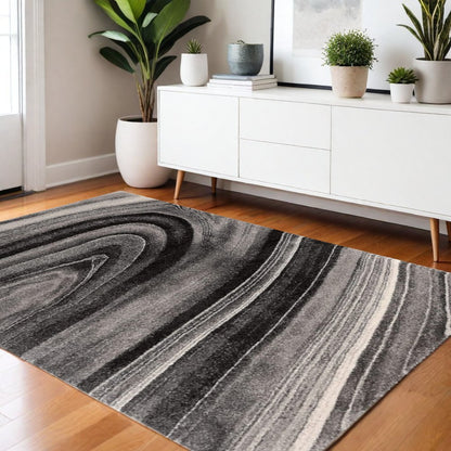 8' X 11' Gray And Ivory Abstract Shag Area Rug