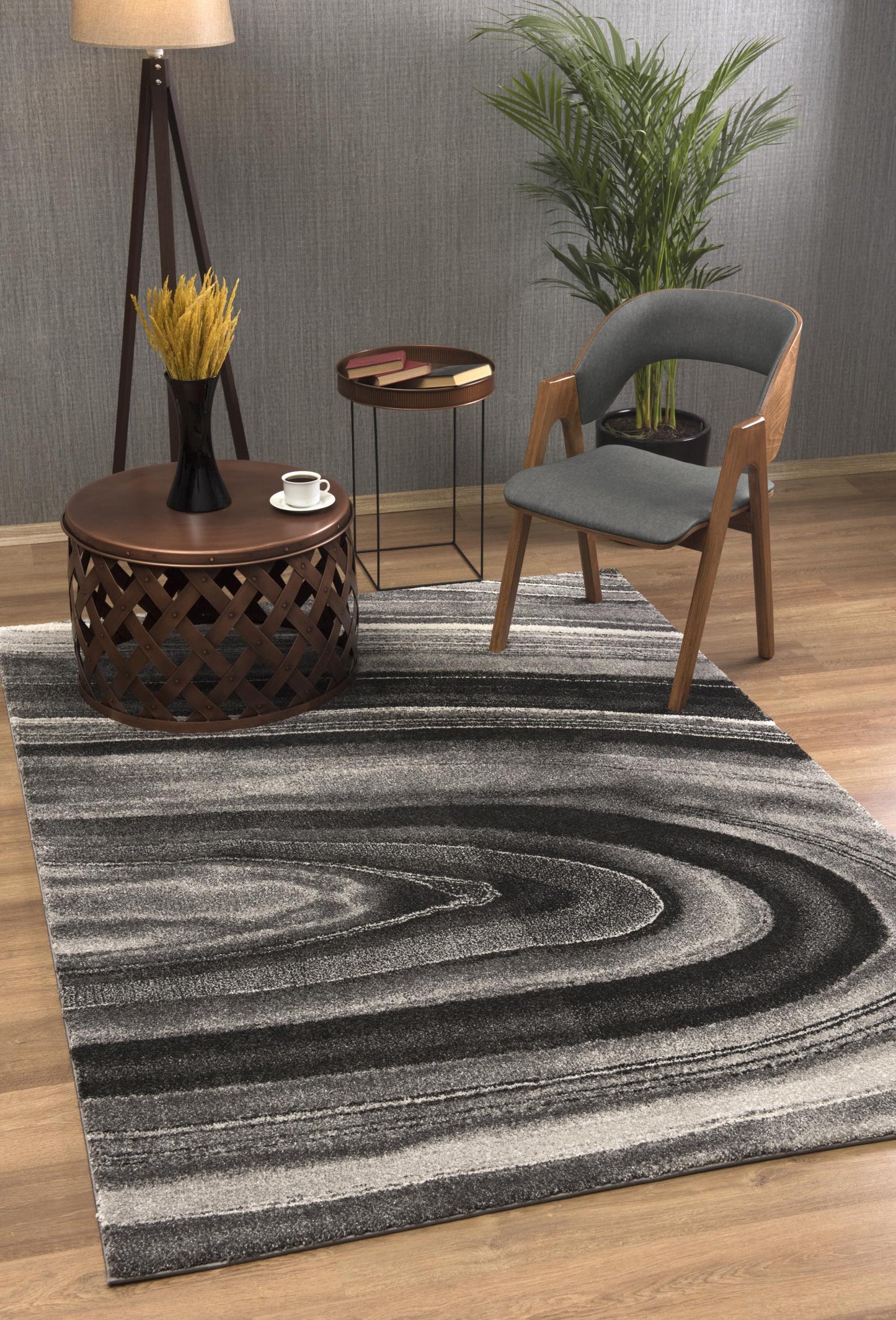 7' X 10' Dark Gray Abstract Illusional Area Rug