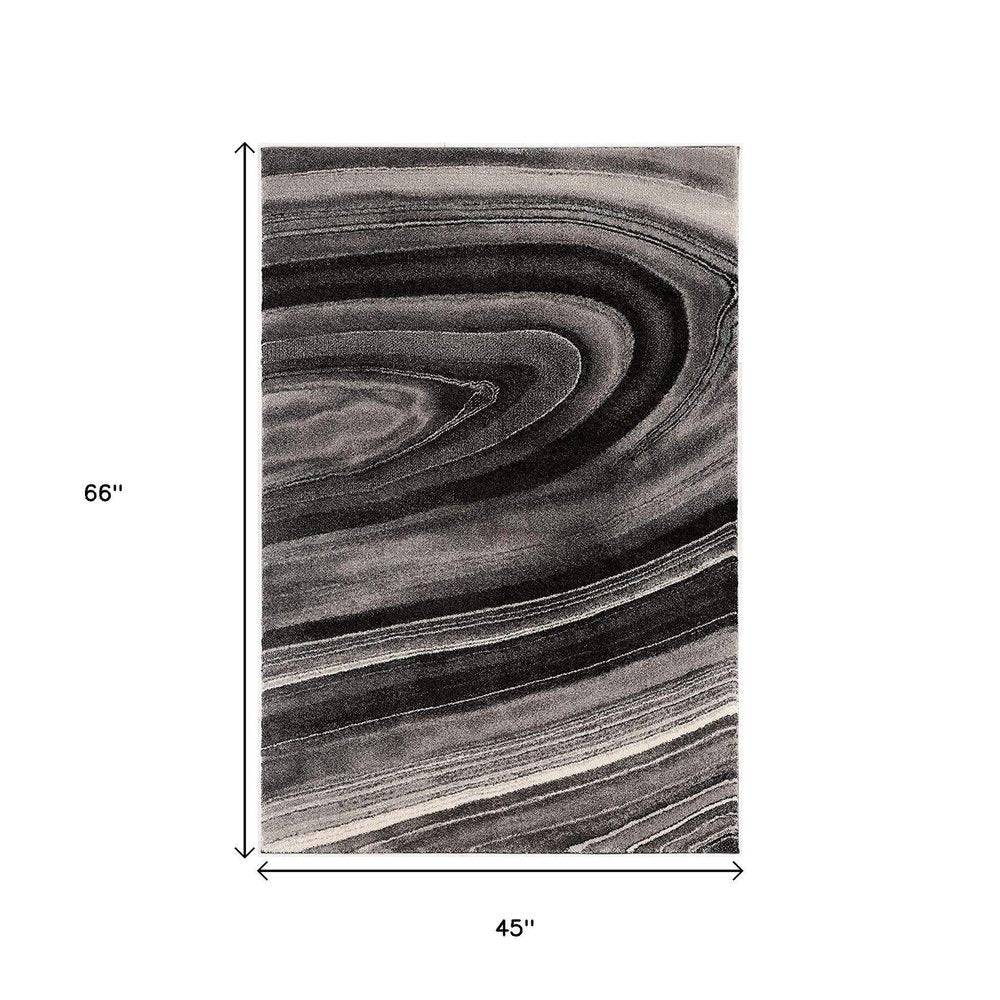 5' X 8' Dark Gray Abstract Illusional Area Rug
