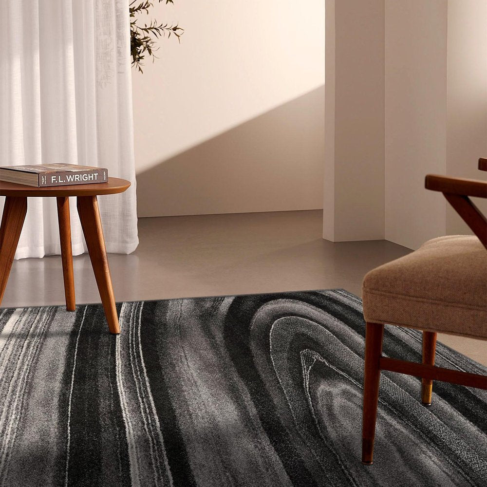 8' X 11' Gray And Ivory Abstract Shag Area Rug