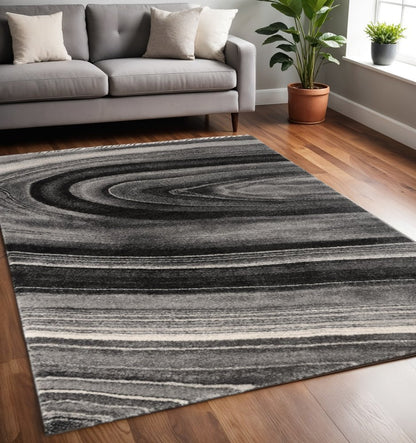 5' X 8' Dark Gray Abstract Illusional Area Rug