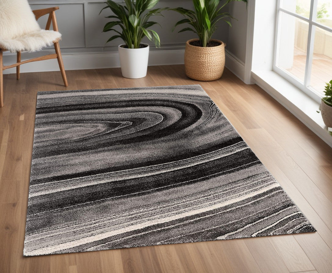 7' X 10' Dark Gray Abstract Illusional Area Rug