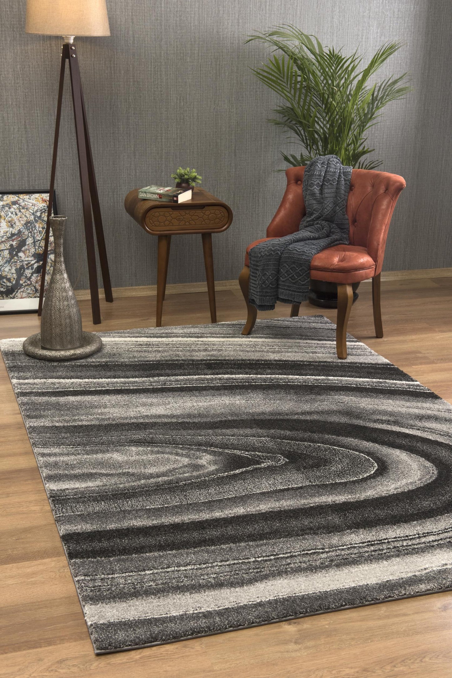 7' X 10' Dark Gray Abstract Illusional Area Rug