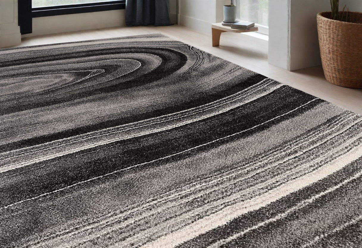 4' X 6' Dark Gray Abstract Illusional Area Rug