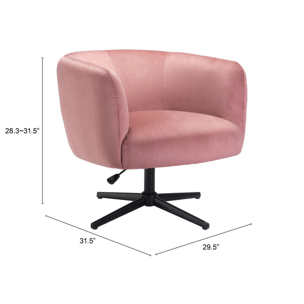 30" Pink And Black Velvet Swivel Barrel Chair