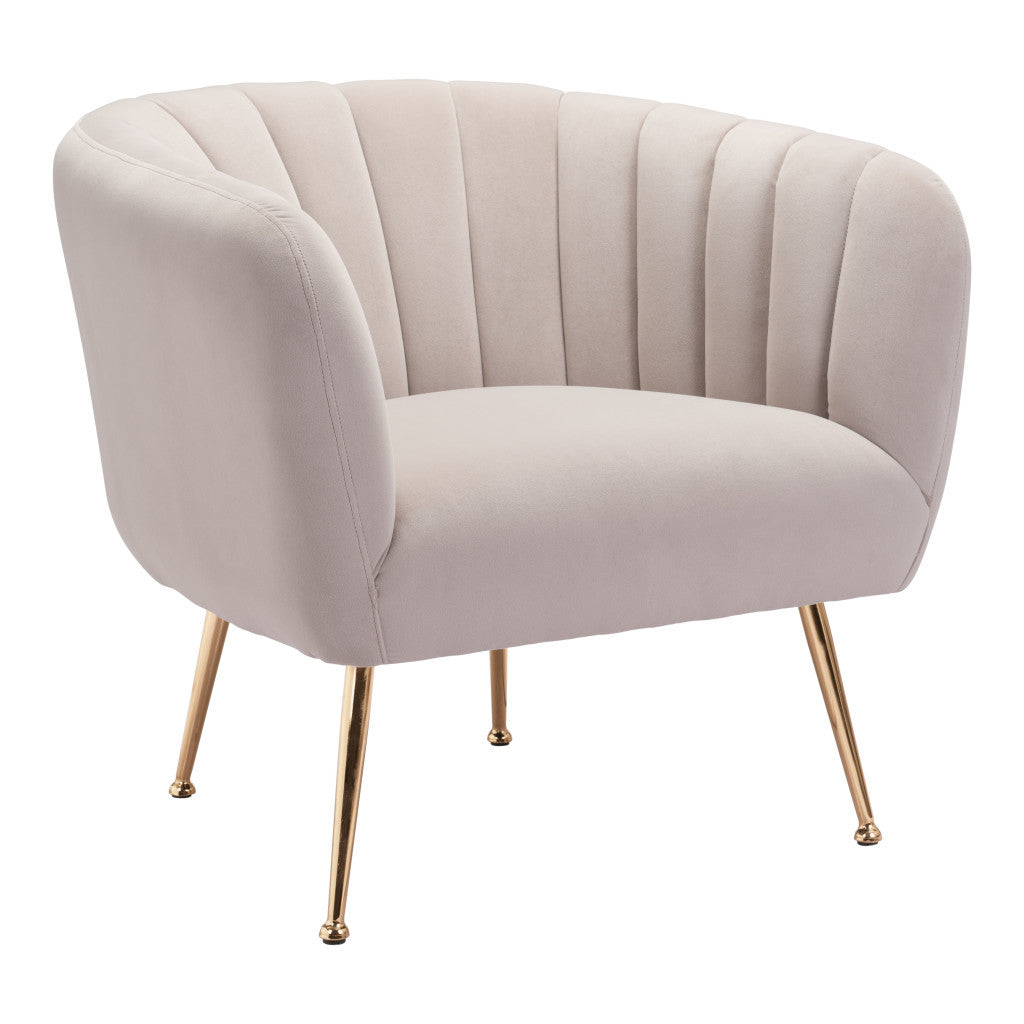 30" Ivory And Gold Fabric Tufted Club Chair