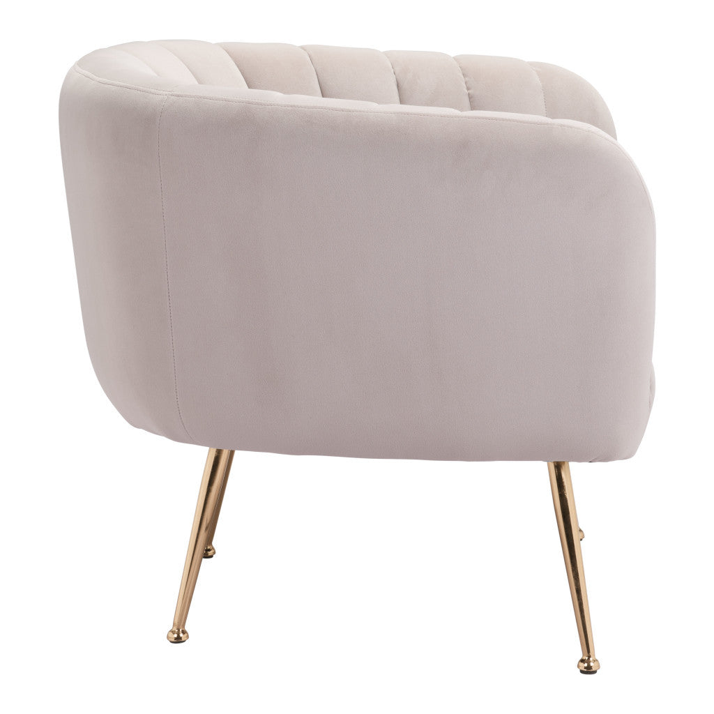 30" Ivory And Gold Fabric Tufted Club Chair
