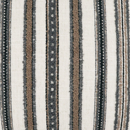 Grey striped woven pillow with textured yarns, 24 x 24 inches.