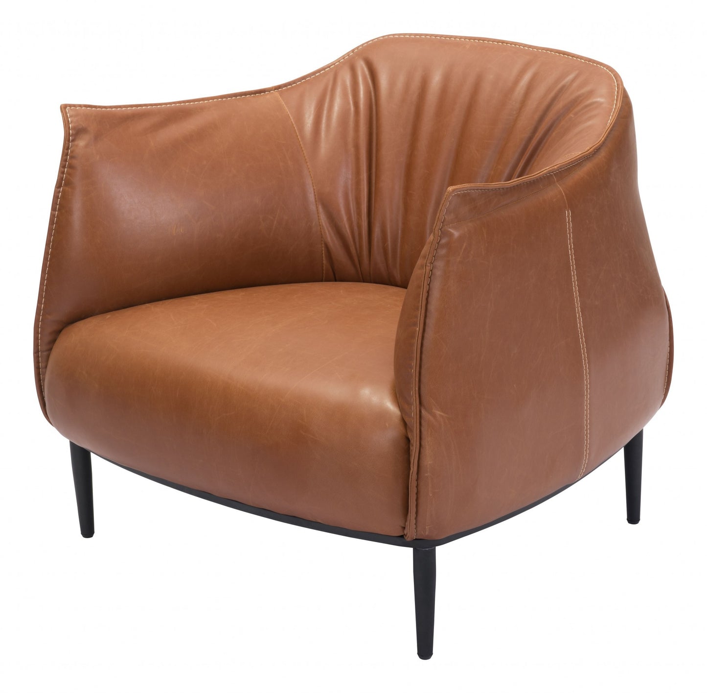 35" Coffee And Brown Faux Leather Barrel Chair