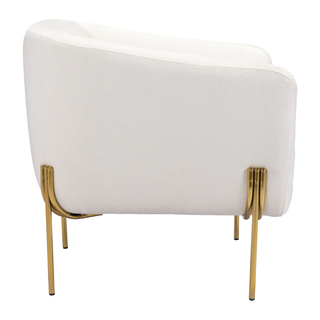 31" Ivory And Gold Fabric Arm Chair