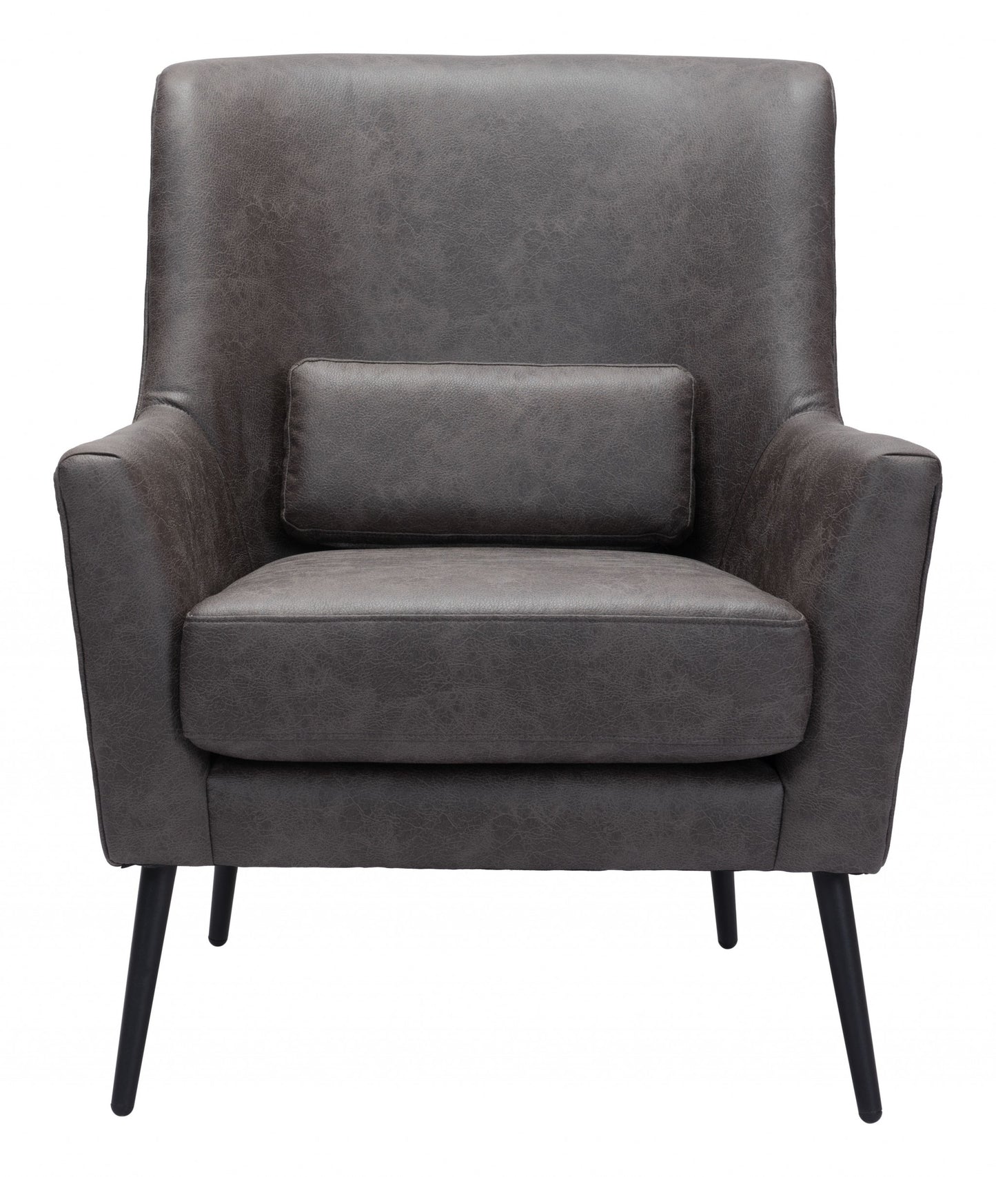 29" Grey Faux Leather And Gold Arm Chair