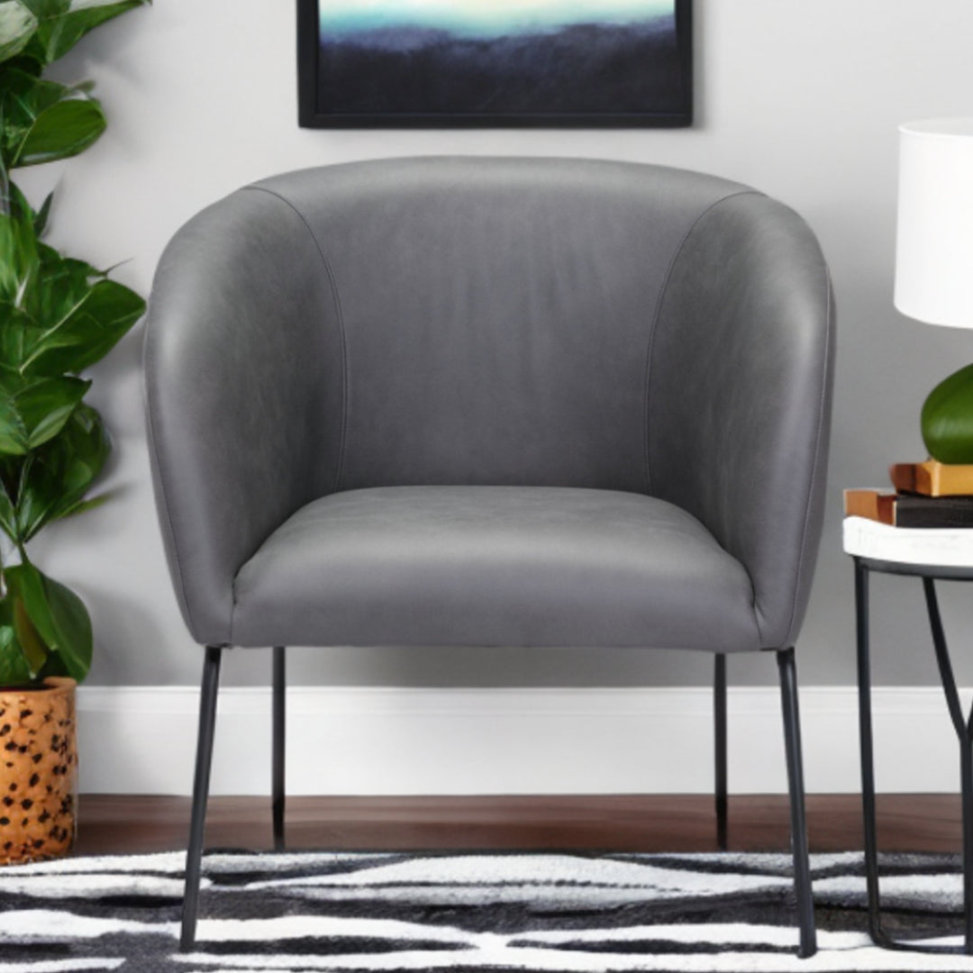 28" Gray And Black Faux Leather Barrel Chair