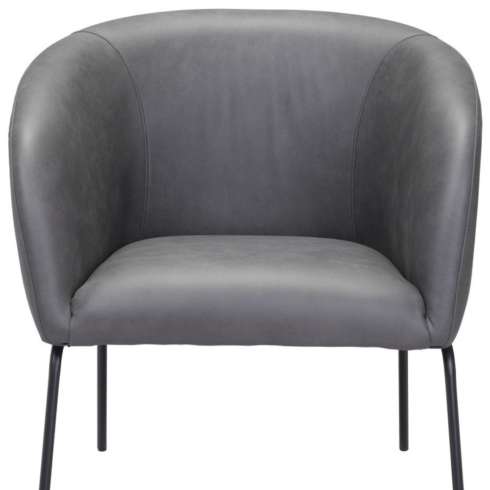 28" Gray And Black Faux Leather Barrel Chair