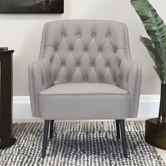 29" Gray And Black Faux Leather Tufted Arm Chair