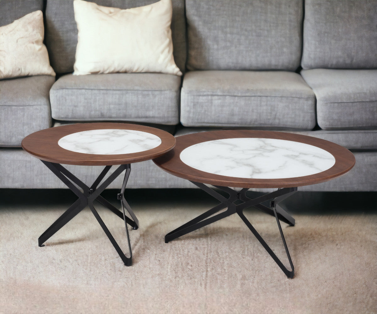 Set Of Two 32" Black Glass Round Bunching Coffee Tables