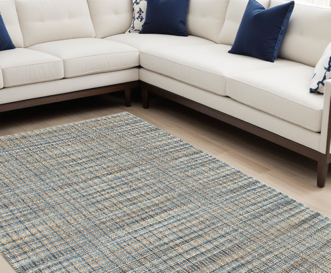 5' X 8' Blue and Ivory Hand Woven Area Rug