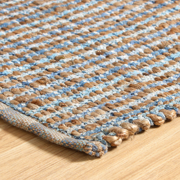 5' X 8' Blue and Ivory Hand Woven Area Rug