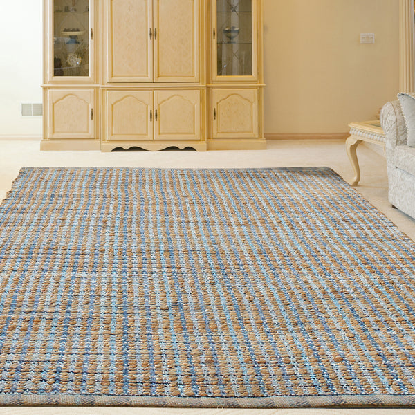 5' X 8' Blue and Ivory Hand Woven Area Rug