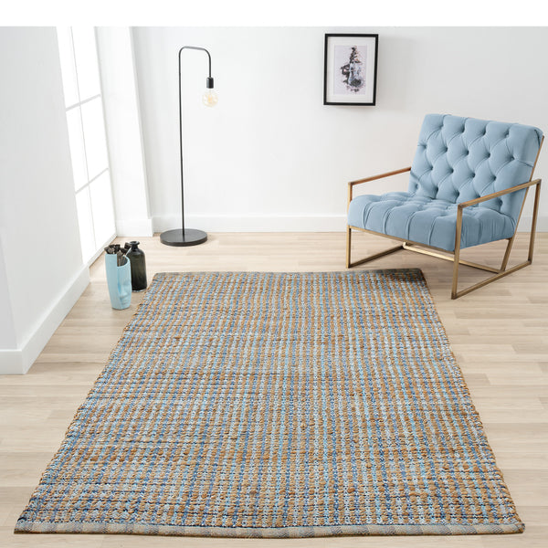 5' X 8' Blue and Ivory Hand Woven Area Rug