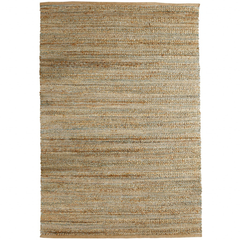 5' X 8' Teal and Natural Braided Jute Area Rug