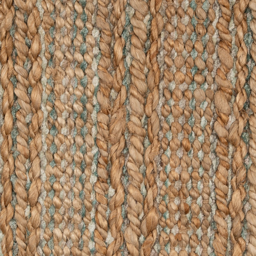 5' X 8' Teal and Natural Braided Jute Area Rug