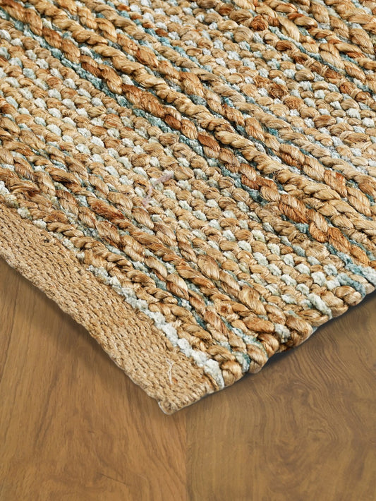 8' X 10' Teal and Natural Braided Jute Area Rug