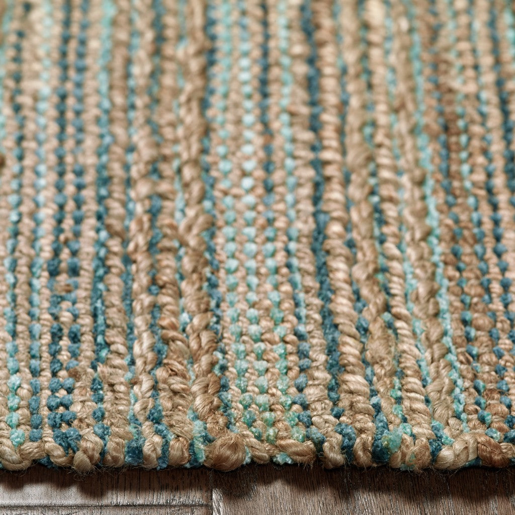 5' X 8' Teal and Natural Braided Jute Area Rug