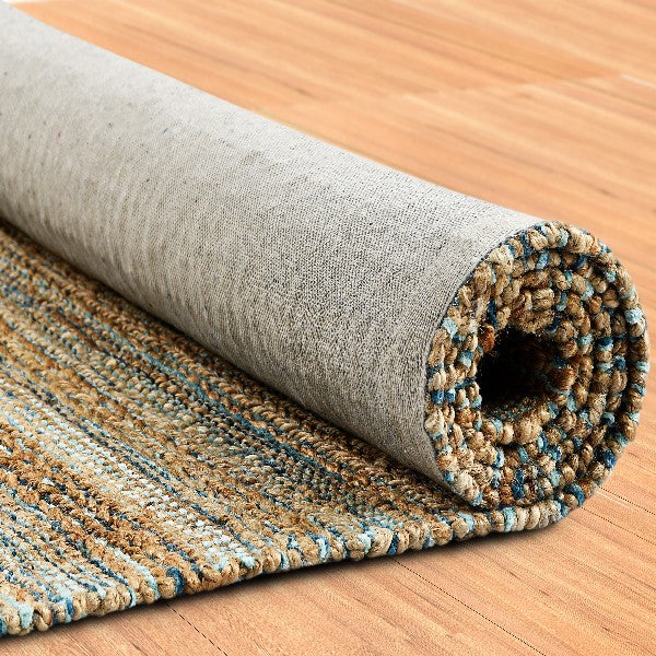 5' X 8' Teal and Natural Braided Jute Area Rug