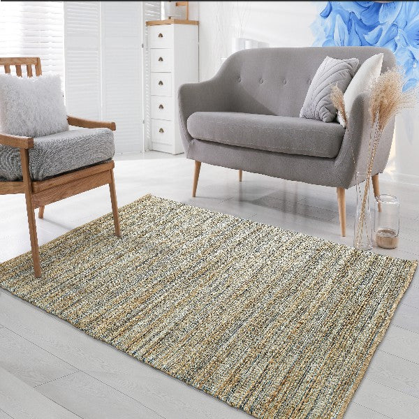 5' X 8' Teal and Natural Braided Jute Area Rug