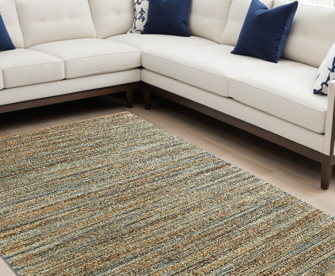 5' X 8' Teal and Natural Braided Jute Area Rug