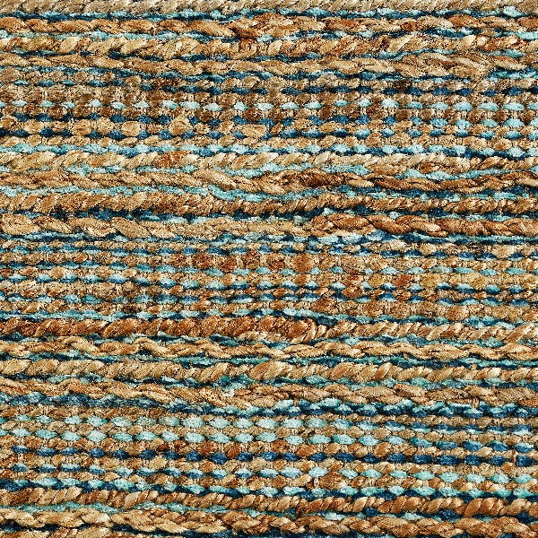 5' X 8' Teal and Natural Braided Jute Area Rug