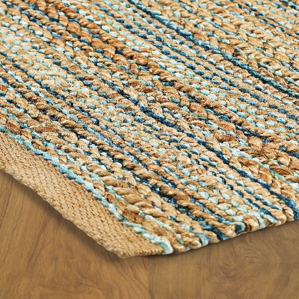 5’ x 8’ Teal and Natural Braided Jute Area Rug
