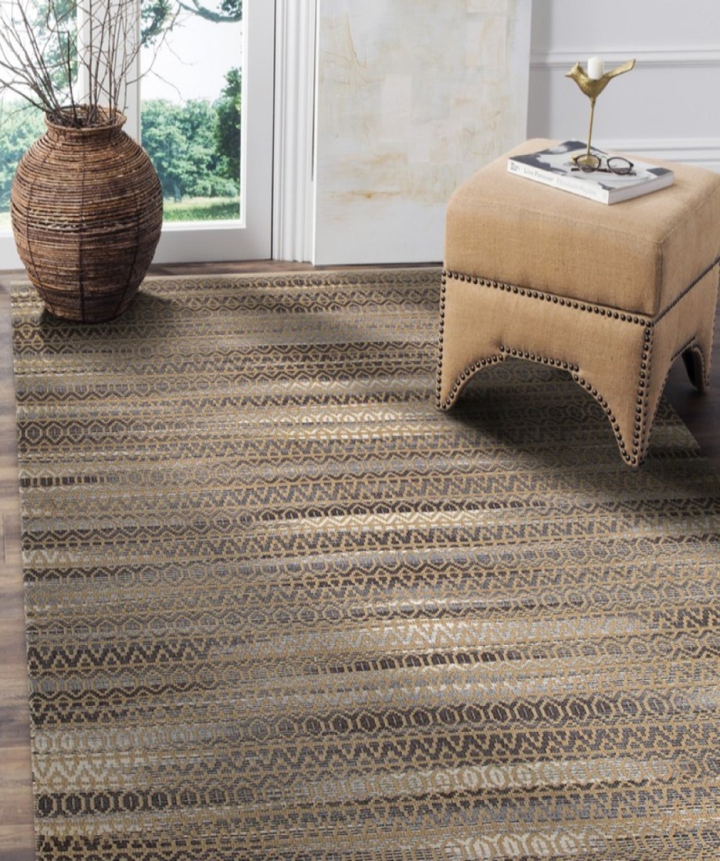 8’ x 10’ Gray and Tan Striated Runner Rug