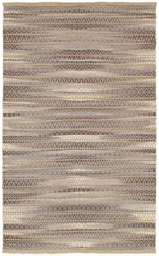 9' X 12' Gray and Tan Striated Runner Rug