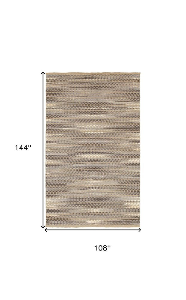 9' X 12' Gray and Tan Striated Runner Rug
