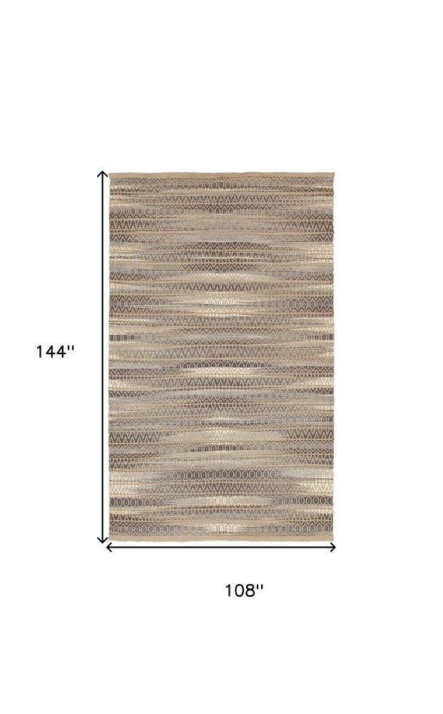 9' X 12' Gray and Tan Striated Runner Rug