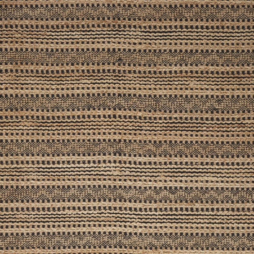 9' X 13' Tan and Black Intricate Striped Area Rug