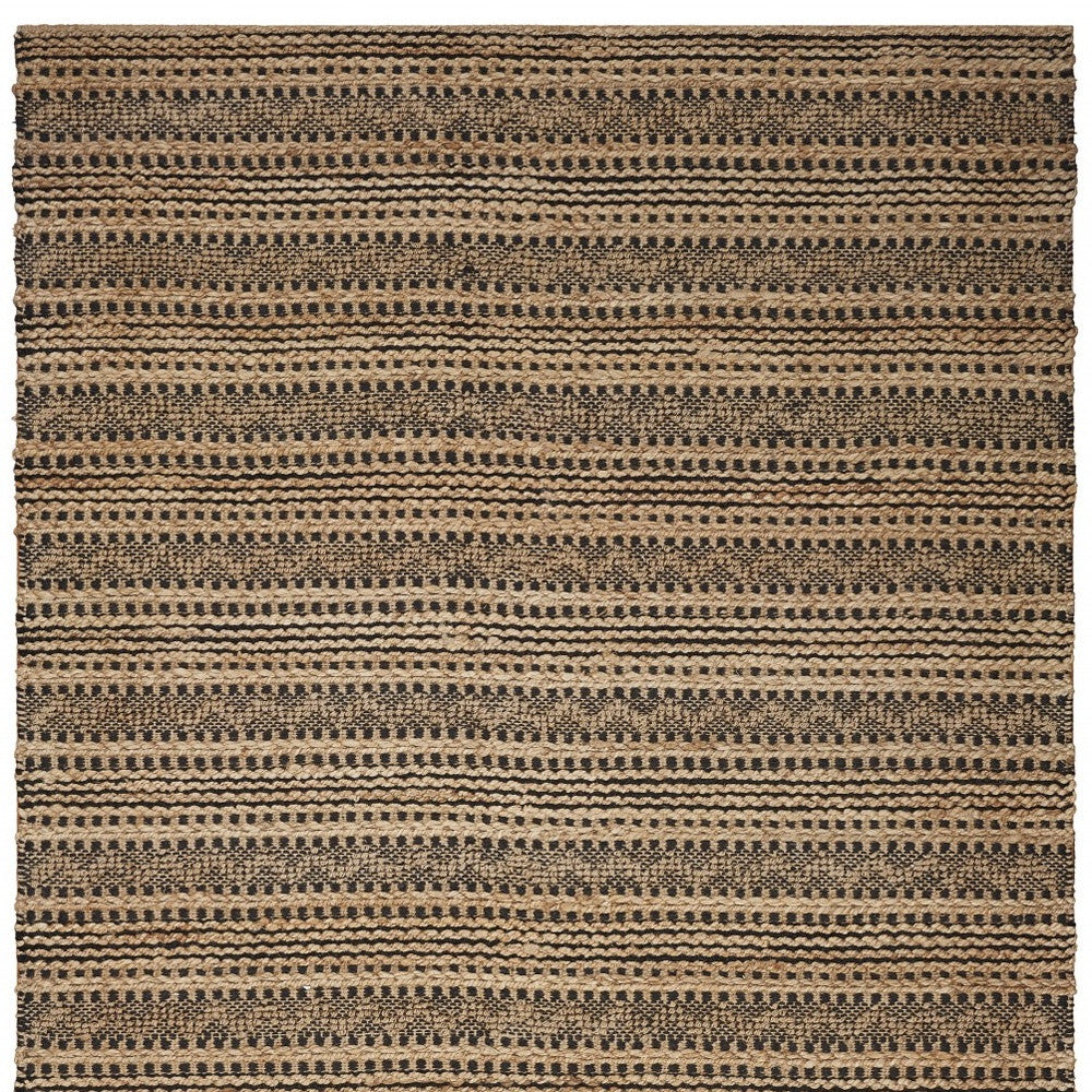 9' X 13' Tan and Black Intricate Striped Area Rug