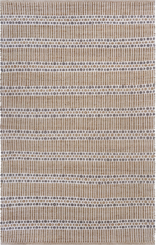 9' X 12' Tan and Gray Detailed Stripes Area Rug