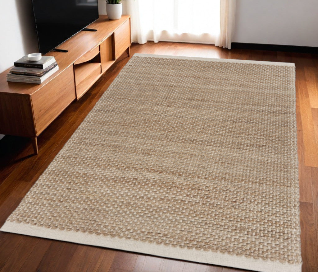 9' X 12' Tan Hand Loomed Area Rug