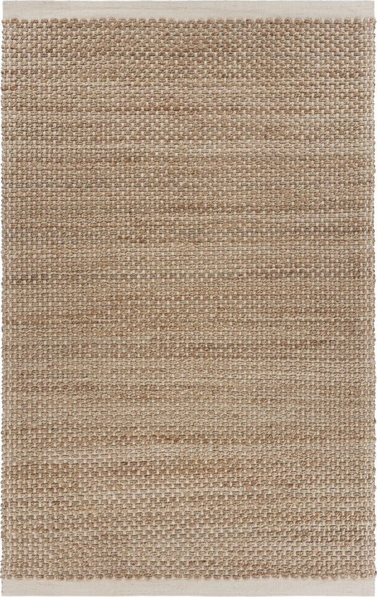 5' X 8' Tan and White Detailed Woven Area Rug