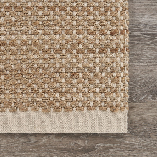 5' X 8' Tan and White Detailed Woven Area Rug