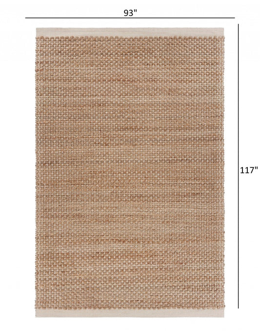 5' X 8' Tan and White Detailed Woven Area Rug