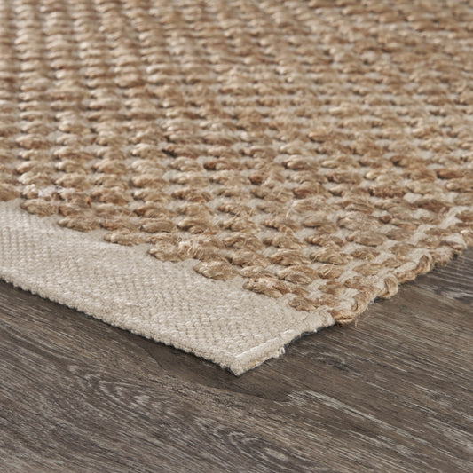 5' X 8' Tan and White Detailed Woven Area Rug