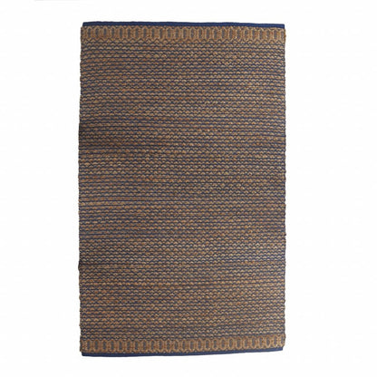 9' X 12' Tan and Blue Detailed Lattice Area Rug