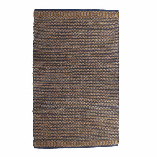 9' X 12' Tan and Blue Detailed Lattice Area Rug