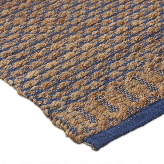 9' X 12' Tan and Blue Detailed Lattice Area Rug